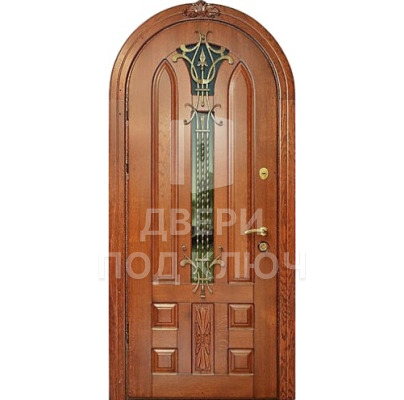 Кованая арочная премиум-дверь со стеклянной вставкой ДПК-12686